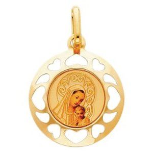 14K  Gold Blessed Virgin Baby Jesus Enamel Pendant